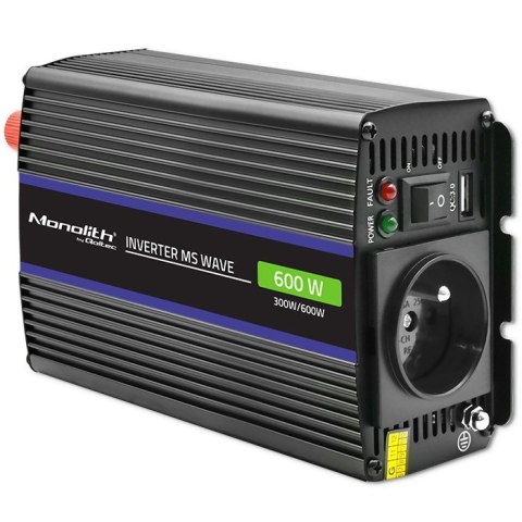 Przetwornica napięcia Monolith 600 MS Wave | 12V na 230V | 300/600W | USB Przetwornica napięcia Monolith 600 MS Wave | 12V na 230V | 300/600W | USB