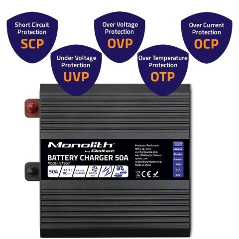 Inteligentna ładowarka do akumulatorów LiFePO4 AGM GEL SLA | 50A | 12V Inteligentna ładowarka do akumulatorów LiFePO4 AGM GEL SLA | 50A | 12V