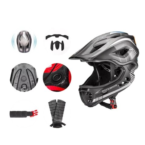 Kask rowerowy Rockbros TT-32SBTG-L dziecięcy z odpinaną szczęką rozmiar L - szary Kask rowerowy Rockbros TT-32SBTG-L dziecięcy z odpinaną szczęką rozmiar L - szary