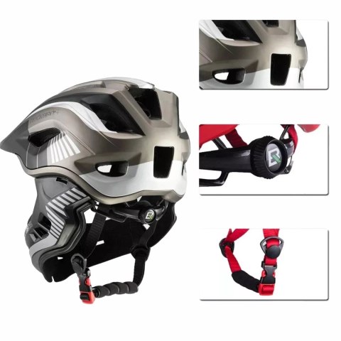 Kask rowerowy Rockbros TT-32SBTG-L dziecięcy z odpinaną szczęką rozmiar L - szary Kask rowerowy Rockbros TT-32SBTG-L dziecięcy z odpinaną szczęką rozmiar L - szary