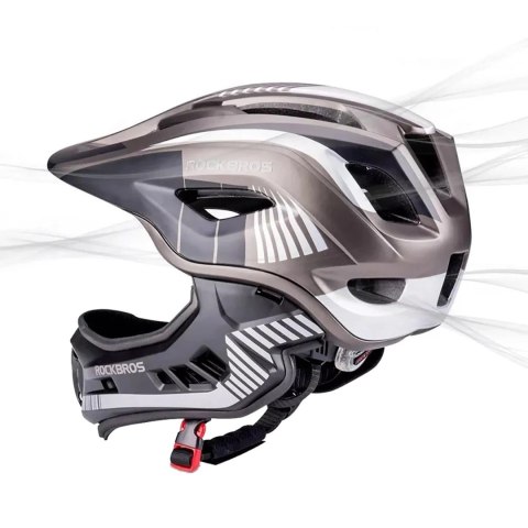 Kask rowerowy Rockbros TT-32SBTG-L dziecięcy z odpinaną szczęką rozmiar L - szary Kask rowerowy Rockbros TT-32SBTG-L dziecięcy z odpinaną szczęką rozmiar L - szary