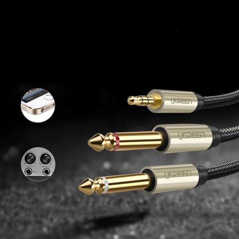 Ugreen kabel przewód audio mini jack 3,5 mm - 2 x jack 6,35mm 2m szary (AV126) Ugreen kabel przewód audio mini jack 3,5 mm - 2 x jack 6,35mm 2m szary (AV126)