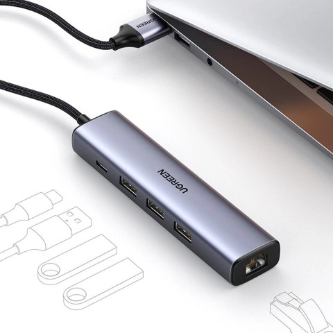 Ugreen wielofunkcyjny adapter HUB USB 3.0 - 3 x USB / Ethernet RJ-45 / USB Typ C PD szary (CM475) Ugreen wielofunkcyjny adapter HUB USB 3.0 - 3 x USB / Ethernet RJ-45 / USB Typ C PD szary (CM475)