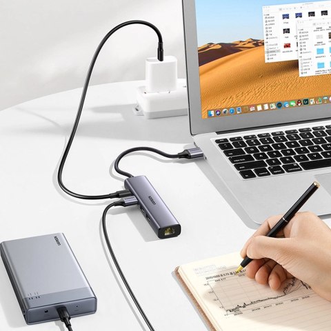 Ugreen wielofunkcyjny adapter HUB USB 3.0 - 3 x USB / Ethernet RJ-45 / USB Typ C PD szary (CM475) Ugreen wielofunkcyjny adapter HUB USB 3.0 - 3 x USB / Ethernet RJ-45 / USB Typ C PD szary (CM475)