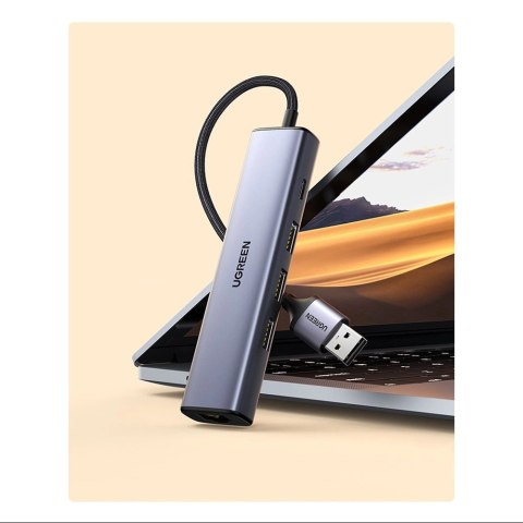 Ugreen wielofunkcyjny adapter HUB USB 3.0 - 3 x USB / Ethernet RJ-45 / USB Typ C PD szary (CM475) Ugreen wielofunkcyjny adapter HUB USB 3.0 - 3 x USB / Ethernet RJ-45 / USB Typ C PD szary (CM475)