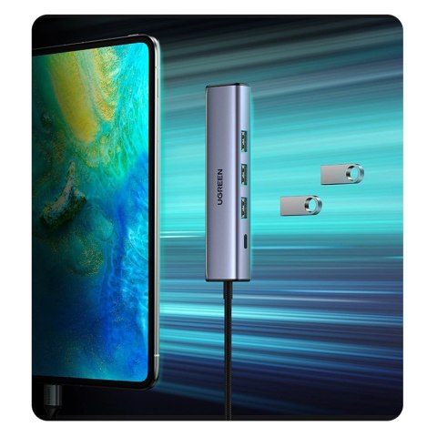 Ugreen wielofunkcyjny adapter HUB USB 3.0 - 3 x USB / Ethernet RJ-45 / USB Typ C PD szary (CM475) Ugreen wielofunkcyjny adapter HUB USB 3.0 - 3 x USB / Ethernet RJ-45 / USB Typ C PD szary (CM475)