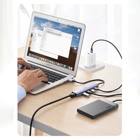Ugreen wielofunkcyjny adapter HUB USB 3.0 - 3 x USB / Ethernet RJ-45 / USB Typ C PD szary (CM475) Ugreen wielofunkcyjny adapter HUB USB 3.0 - 3 x USB / Ethernet RJ-45 / USB Typ C PD szary (CM475)