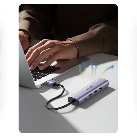 Ugreen wielofunkcyjny adapter HUB USB 3.0 - 3 x USB / Ethernet RJ-45 / USB Typ C PD szary (CM475) Ugreen wielofunkcyjny adapter HUB USB 3.0 - 3 x USB / Ethernet RJ-45 / USB Typ C PD szary (CM475)
