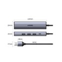 Ugreen wielofunkcyjny adapter HUB USB 3.0 - 3 x USB / Ethernet RJ-45 / USB Typ C PD szary (CM475)