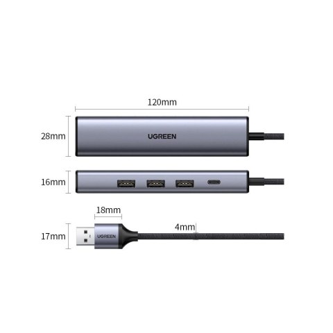 Ugreen wielofunkcyjny adapter HUB USB 3.0 - 3 x USB / Ethernet RJ-45 / USB Typ C PD szary (CM475) Ugreen wielofunkcyjny adapter HUB USB 3.0 - 3 x USB / Ethernet RJ-45 / USB Typ C PD szary (CM475)