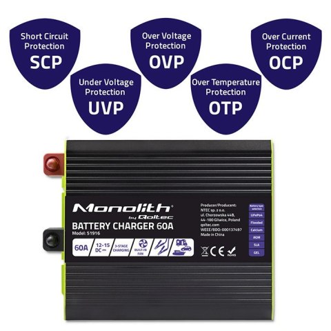 Inteligentna ładowarka do akumulatorów LiFePO4 AGM GEL SLA | 60A | 12V Inteligentna ładowarka do akumulatorów LiFePO4 AGM GEL SLA | 60A | 12V