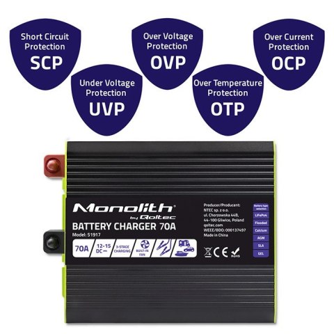 Inteligentna ładowarka do akumulatorów LiFePO4 AGM GEL SLA | 70A | 12V Inteligentna ładowarka do akumulatorów LiFePO4 AGM GEL SLA | 70A | 12V