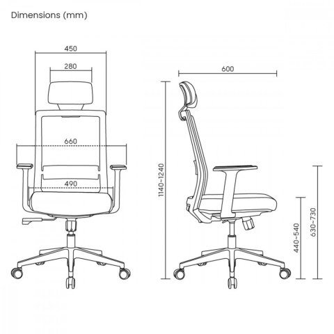 Fotel biurowy premium ergonomiczny ER-425 z wysokim oparciem, max 150 kg, regulowany Fotel biurowy premium ergonomiczny ER-425 z wysokim oparciem, max 150 kg, regulowany