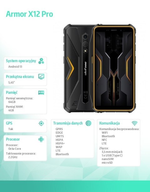 Smartfon Armor X12 Pro 4G 4/64GB IP69K pomarańczowy Smartfon Armor X12 Pro 4G 4/64GB IP69K pomarańczowy