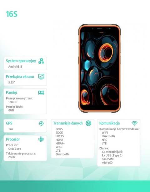 Smartfon Power Armor 16S 4G 8/128GB IP69K pomarańczowy Smartfon Power Armor 16S 4G 8/128GB IP69K pomarańczowy