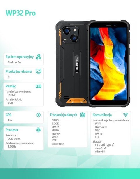 Smartfon WP32 Pro 6" 6/256GB 6300 mAh DualSIM Pomarańczowy Smartfon WP32 Pro 6" 6/256GB 6300 mAh DualSIM Pomarańczowy