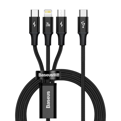 Kabel Baseus Rapid Series 3w1 USB-C - USB-C / Lightning / micro USB 20W PD 1.5m - czarny Kabel Baseus Rapid Series 3w1 USB-C - USB-C / Lightning / micro USB 20W PD 1.5m - czarny
