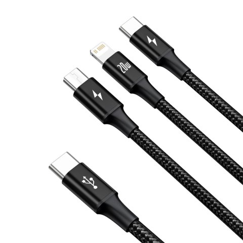 Kabel Baseus Rapid Series 3w1 USB-C - USB-C / Lightning / micro USB 20W PD 1.5m - czarny Kabel Baseus Rapid Series 3w1 USB-C - USB-C / Lightning / micro USB 20W PD 1.5m - czarny