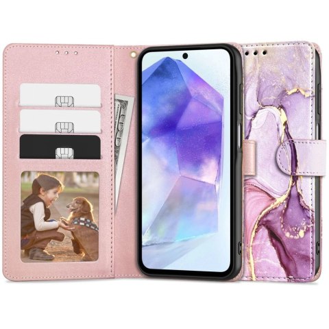 Etui Tech-Protect Wallet na Samsung Galaxy A55 5G - różowy marmur Etui Tech-Protect Wallet na Samsung Galaxy A55 5G - różowy marmur