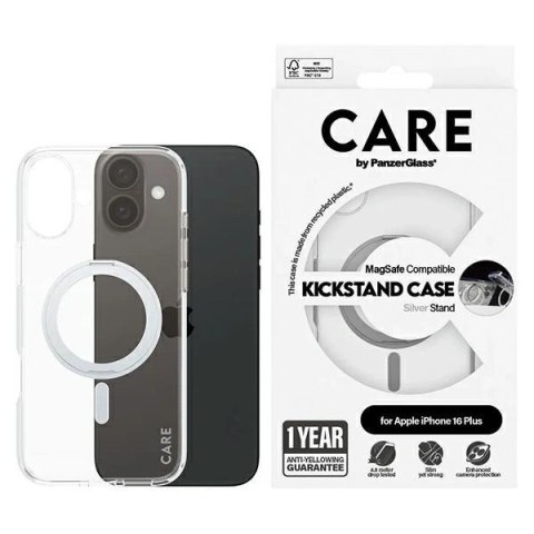 Etui CARE by PanzerGlass Feature Kickstand Case z MagSafe na iPhone 16 Plus - srebrne Etui CARE by PanzerGlass Feature Kickstand Case z MagSafe na iPhone 16 Plus - srebrne