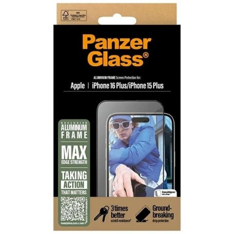Szkło hartowane PanzerGlass Screen Protector Aluminum Frame Ultra-Wide Fit z aluminiową ramką na iPhone 16 Plus Szkło hartowane PanzerGlass Screen Protector Aluminum Frame Ultra-Wide Fit z aluminiową ramką na iPhone 16 Plus