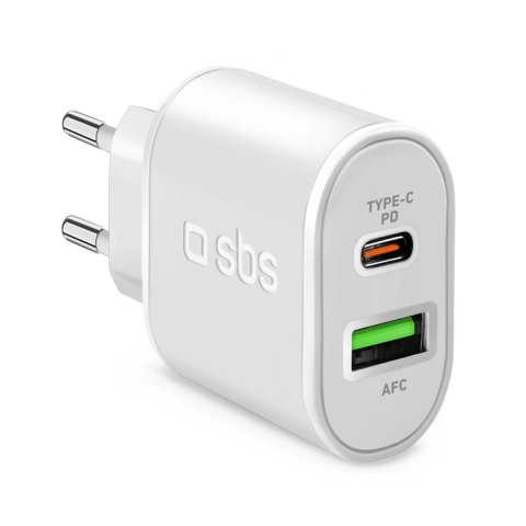 Ładowarka sieciowa SBS TETRPD20W 20W USB-A USB-C z Power Delivery - biała Ładowarka sieciowa SBS TETRPD20W 20W USB-A USB-C z Power Delivery - biała