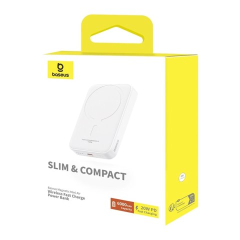 Powerbank Baseus Magnetic Mini Air PPCXM06A 6000mAh 20W z kablem Simple Series USB-C - biały Powerbank Baseus Magnetic Mini Air PPCXM06A 6000mAh 20W z kablem Simple Series USB-C - biały
