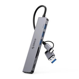 Hub USB-A/USB-C Orico YSA8-U3 stacja dokująca 3x USB-A 2.0 + 1x USB-A 3.0 + 1x USB-C 2.0 + 1x 3,5mm audio + 2x TF&SD - szary