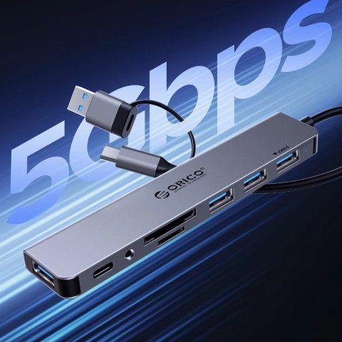 Hub USB-A/USB-C Orico YSA8-U3 stacja dokująca 3x USB-A 2.0 + 1x USB-A 3.0 + 1x USB-C 2.0 + 1x 3,5mm audio + 2x TF&SD - szary Hub USB-A/USB-C Orico YSA8-U3 stacja dokująca 3x USB-A 2.0 + 1x USB-A 3.0 + 1x USB-C 2.0 + 1x 3,5mm audio + 2x TF&SD - szary