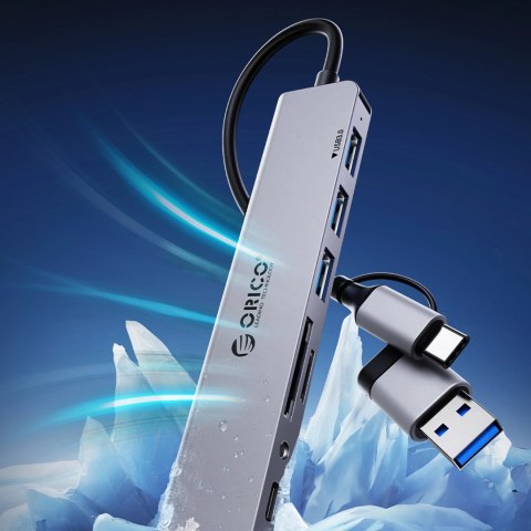 Hub USB-A/USB-C Orico YSA8-U3 stacja dokująca 3x USB-A 2.0 + 1x USB-A 3.0 + 1x USB-C 2.0 + 1x 3,5mm audio + 2x TF&SD - szary Hub USB-A/USB-C Orico YSA8-U3 stacja dokująca 3x USB-A 2.0 + 1x USB-A 3.0 + 1x USB-C 2.0 + 1x 3,5mm audio + 2x TF&SD - szary