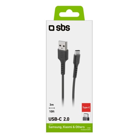 Kabel SBS TECABLETC3MTK USB-A - USB-C 3m - czarny Kabel SBS TECABLETC3MTK USB-A - USB-C 3m - czarny