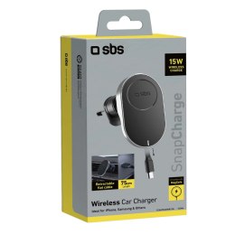 Uchwyt na smartfona z ładowarką bezprzewodową SBS TESUPP15WRETRACABL ze zwijanym kablem kompatybilny z MagSafe - czarny