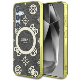 Etui Guess 4G Background Gold Electroplated Peony Pattern MagSafe do Samsung Galaxy S25 brązowy