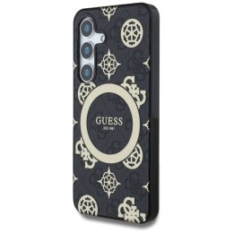 Etui Guess 4G Background Gold Electroplated Peony Pattern MagSafe do Samsung Galaxy S25 czarny