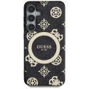 Etui Guess 4G Background Gold Electroplated Peony Pattern MagSafe do Samsung Galaxy S25 czarny