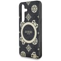 Etui Guess 4G Background Gold Electroplated Peony Pattern MagSafe do Samsung Galaxy S25 czarny