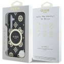 Etui Guess 4G Background Gold Electroplated Peony Pattern MagSafe do Samsung Galaxy S25 czarny