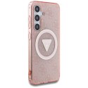 Etui Guess 4G Glitter Triangle Buttons MagSafe do Samsung Galaxy S25 różowy