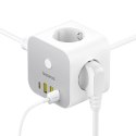 Kostka listwa zasilająca Baseus PowerCombo 7 w 1, 3 AC + 3 x USB-A + 1 x USB-C 20W 1,5 m - biała