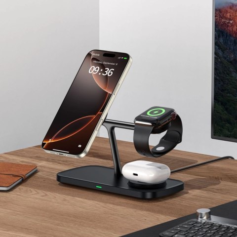 Ładowarka bezprzewodowa Tech-Protect QI15W-A45 3w1 z MagSafe do urządzeń Apple - czarna Ładowarka bezprzewodowa Tech-Protect QI15W-A45 3w1 z MagSafe do urządzeń Apple - czarna