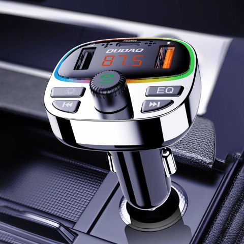 Transmiter Dudao R2PRO+ z portami ładowania PD25W Bluetooth 5.3 RGB - czarno-srebrny Transmiter Dudao R2PRO+ z portami ładowania PD25W Bluetooth 5.3 RGB - czarno-srebrny