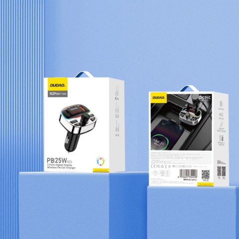 Transmiter Dudao R2PRO+ z portami ładowania PD25W Bluetooth 5.3 RGB - czarno-srebrny Transmiter Dudao R2PRO+ z portami ładowania PD25W Bluetooth 5.3 RGB - czarno-srebrny