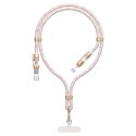Kabel 4w1 / smycz Dudao L20MAX USB-A / USB-C / Lightning PD QC 65W 1.5m - różowy