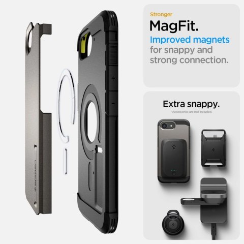 Etui Spigen Tough Armor z MagSafe na iPhone 16e z podstawką - szare Etui Spigen Tough Armor z MagSafe na iPhone 16e z podstawką - szare