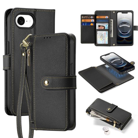 Etui skórzane Dux Ducis Lawa na iPhone 16e z odłączanym portfelem magnetycznym - czarne