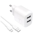 Ładowarka sieciowa Puro PROLITE 10W 2x USB-A + kabel USB-A - USB-C 1.2m - biała