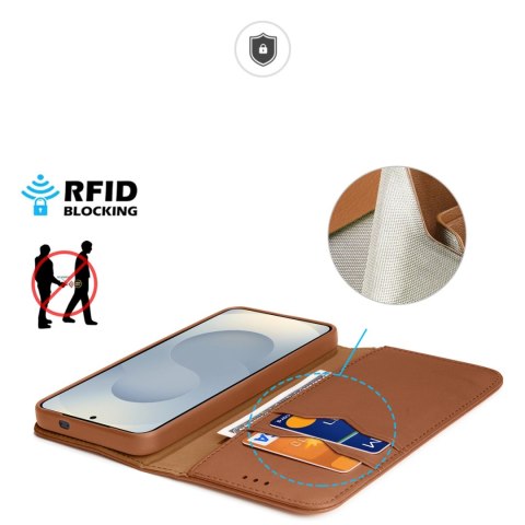 Etui Dux Ducis Hivo na Samsung Galaxy S25 Edge z klapką i ochroną RFID - brązowe Etui Dux Ducis Hivo na Samsung Galaxy S25 Edge z klapką i ochroną RFID - brązowe