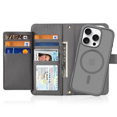 Etui skórzane Dux Ducis Lawa na iPhone 16 Pro Max z odłączanym portfelem magnetycznym - szare Etui skórzane Dux Ducis Lawa na iPhone 16 Pro Max z odłączanym portfelem magnetycznym - szare