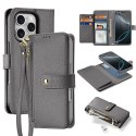Etui skórzane Dux Ducis Lawa na iPhone 16 Pro z odłączanym portfelem magnetycznym - szare