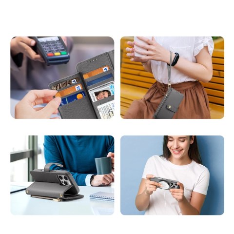 Etui skórzane Dux Ducis Lawa na iPhone 16 Pro z odłączanym portfelem magnetycznym - szare Etui skórzane Dux Ducis Lawa na iPhone 16 Pro z odłączanym portfelem magnetycznym - szare